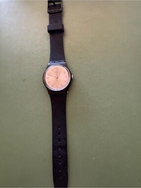 Vintage Swatch Black  Watch with Rose Gold Dial